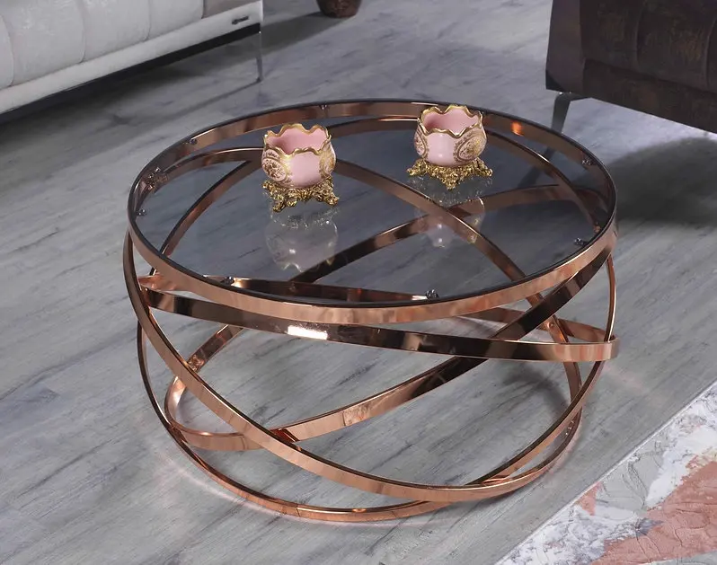 Mükemmel kalite lüks paslanmaz çelik modern cam kahve sehpası oturma odası mobilya için