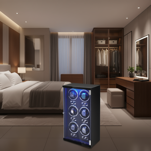 Reloj automático para 6 relojes mecánicos, carcasa de PU negra, luz LED azul, diseño moderno unisex - Product Image 2