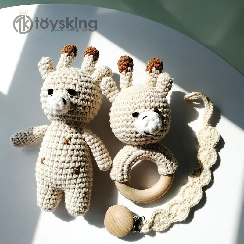 Bayi kelinci alami boneka binatang kerincingan Crochet mainan katun Set hadiah Crochet dot Teether mainan bayi dibuat di Cina