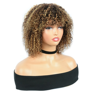 วิกผมแท้จากอินเดียแบบไม่ต้องใช้กาว ความหนาแน่น 180% <span class=keywords><strong>ผม</strong></span>สั้นหยิกแบบแอฟโฟร ขนาด 10 นิ้ว ไฮไลท์<span class=keywords><strong>สี</strong></span> P4/27 สำหรับผู้หญิงยุโรป <span class=keywords><strong>ผม</strong></span>เวอร์จิ้น - Product Image 2