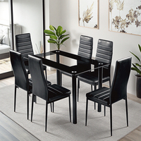 Offre Spéciale moderne simple verre rectangulaire pieds en métal Table à manger et 4 chaises de salle à manger en cuir Ensemble de table à manger