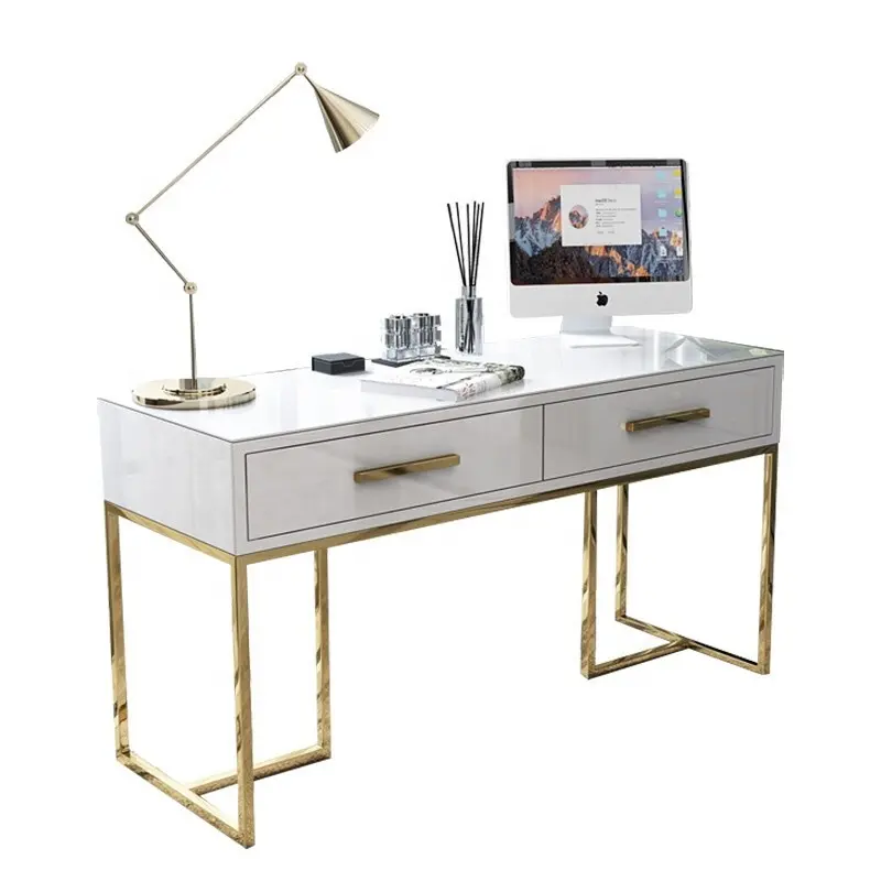 Indoor Furniture Modern Writing Desk Wood Top Office Tables Stainless Steel Computer Desk For Study Room