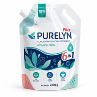 Pochette sur mesure réutilisable robuste à fond plat grande capacité anti-fuite écologique pour emballage de détergent liquide