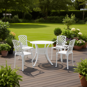 Set Bistrot in Alluminio Pressofuso 5 Pezzi Bianco, Arredamento da Giardino Resistente alle Intemperie, Design Contemporaneo - Product Image 2