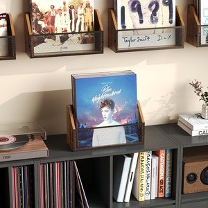 Boîte de rangement pour disques vinyles en bois de style campagnard, boîte de rangement pour albums, boîte de rangement pour CD de bureau - Product Image 1