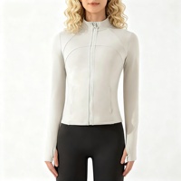 Haut de sport d'extérieur à manches longues zippé pour femme en polaire, col montant, coupe ajustée, automne et hiver