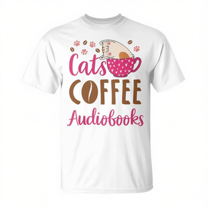 Camiseta para amantes de los gatos, audiolibros de café y gatos, regalo para mascotas, para mujeres y hombres - Product Image 2