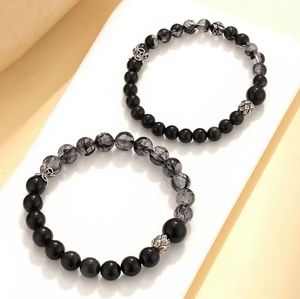 Модный трендовый браслет круглой формы с черными хрустальными бусинами для пар - подарок на День святого Валентина - Product Image 1