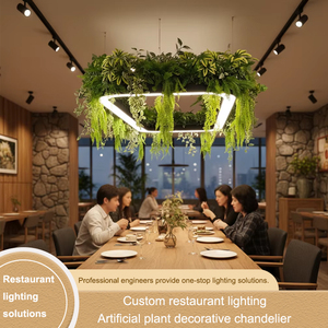 Lustres Décoratifs Circulaires sur Mesure, Non Standard, Modernes et Grands, pour Restaurants, avec Éclairage LED Économe <span class=keywords><strong>en</strong></span> Énergie et Plantes Artificielles - Product Image 1