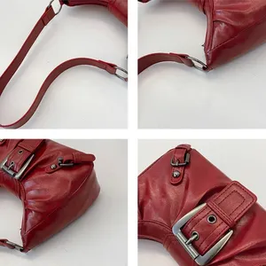 Borse a Spalla Vintage da Donna Y2K, Borse Hobo in Pelle PU per Ragazze Cool, Borsa Sottospalla a Tinta Unita con <span class=keywords><strong>Design</strong></span> Plissettato, Borsette da Donna - Product Image 5