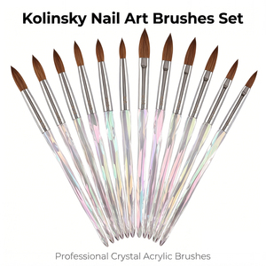 Pinceau à ongles en poils de Kolinsky de qualité professionnelle, manche transparent irisé, pour sculpture de poudre, outil de nail art pour manucure - Product Image 2