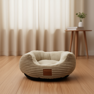 Cuccia per Cani Yommy in Velluto a Coste, Nido Ovale per Animali Domestici S M L, Base Impermeabile Antiscivolo - Product Image 3