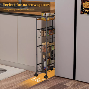 Accueil Cuisine Salon Salle de bain Rangement <span class=keywords><strong>coulissant</strong></span> étroit Support de rangement à 4 niveaux Chariot roulant avec 3 paniers coulissants - Product Image 6