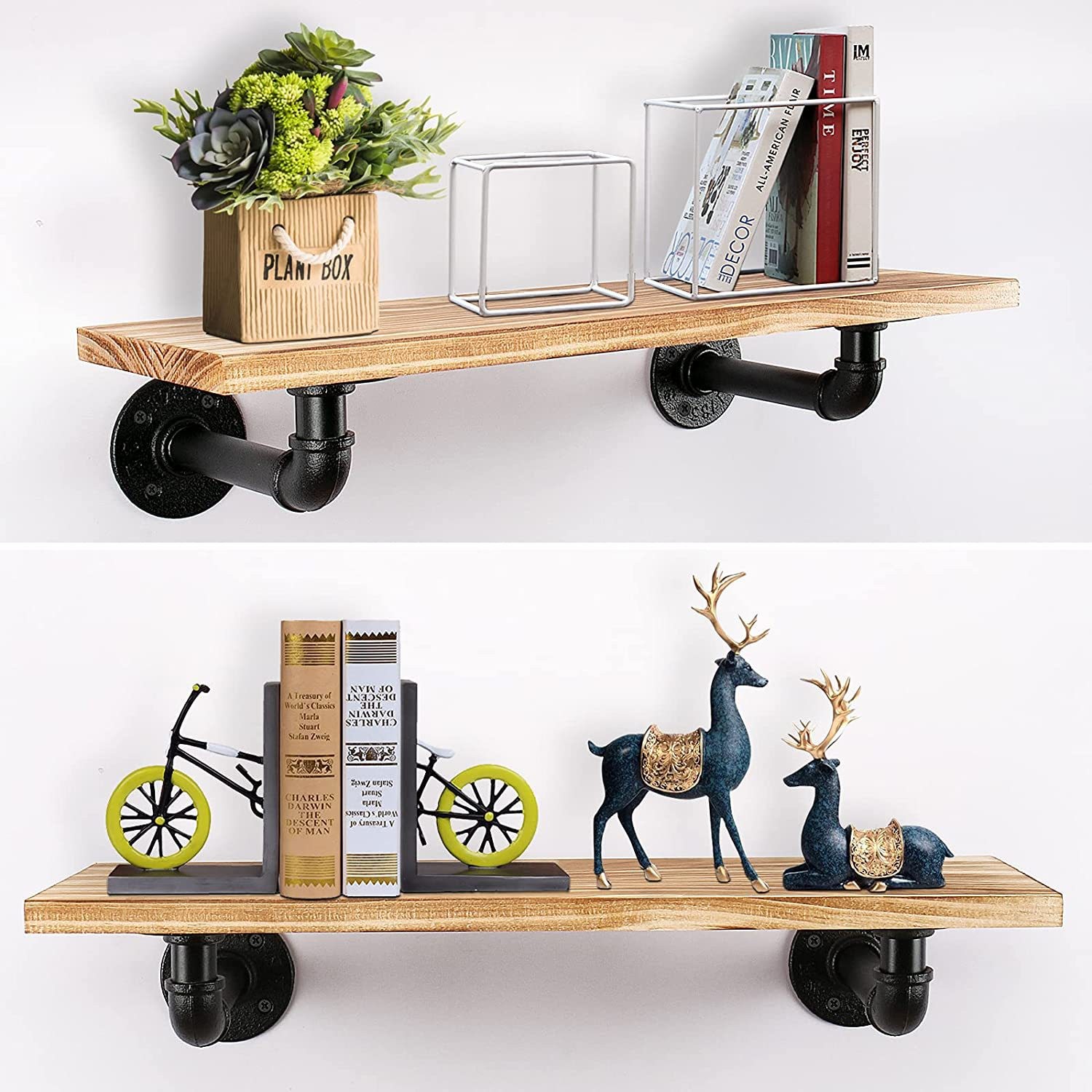 Industrial tube rack wall-mounted rustic metal storage floating rack kitchen bar rack and wall shelf unit bookshelf