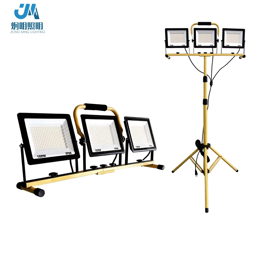 Three-Color Aluminum LED Work Light Tripod Stand Floodlight IP66 Waterproof 30000 Lumens 3-Head Adjustable Brightness Portable