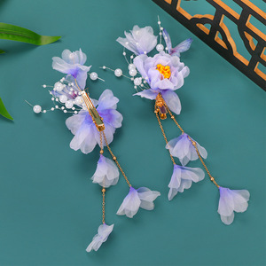Nouvelle pince à cheveux papillon estampillée à chaud, design original de style ancien, faite à la main, super féerique et élégante, avec pompon violet, pour Hanfu - Product Image 3