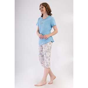 Traje de dormir capri ovalado de manga corta con cuello redondo para mujer - Product Image 3