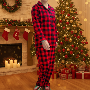 Pijamas Familiares 100% Algodón, Ropa <span class=keywords><strong>de</strong></span> Dormir Navideña, Pijamas Rojos <span class=keywords><strong>de</strong></span> Algodón Puro a Juego para la Familia, Pijamas Navideños a Cuadros - Product Image 1