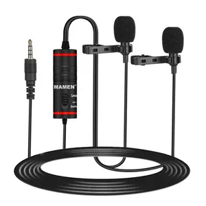 Mamen Professional Noise Reduction Condenser Dual Lavalier Microphone Clip On Mini Recording Lavalier Microphone For Interview