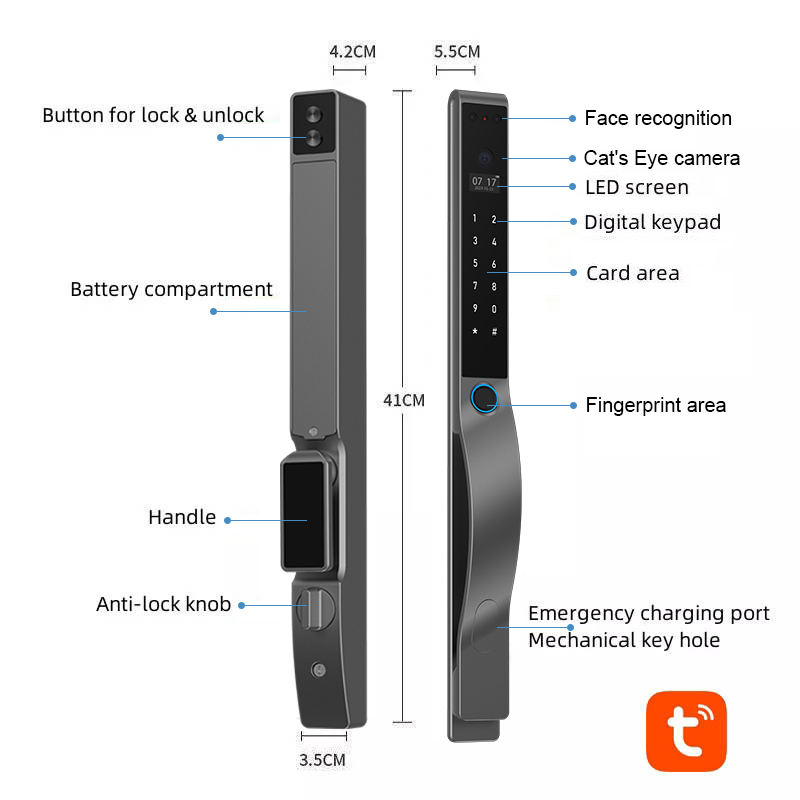 Smart Fingerprint Door Lock - Tuya Wifi 3D Face Recognition