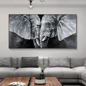 Yüksek kaliteli hayvan resimleri fil ev dekor için duvar sanatı yağlıboya 100% el boyalı yapıt