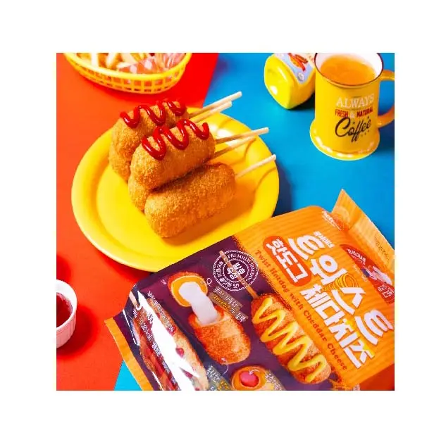 Cibo coreano prodotto a basso prezzo Twist Corn Dog formaggio Cheddar cibi di strada proteine salutari nuova stagione da Hot Dog al formaggio coreano