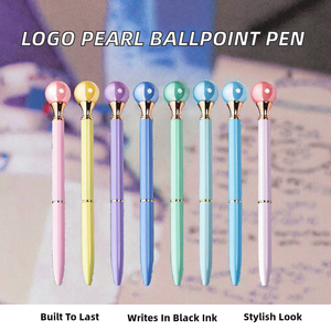 Personalized Logo Print Metal <b>Ballpoint</b> <b>Pen</b> with Big White Pearl Royal Stylish Elegant Design Black Ink for Office & School Use - Product Image 2