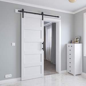 6FT hiện đại màu trắng trượt Barn Door phần cứng Kit 32in x 84in rắn PVC dễ dàng lắp ráp 5 Bảng điều khiển MDF nội thất phòng ngủ thiết kế - Product Image 5