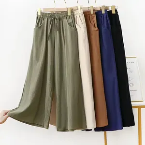 Tùy Chỉnh Womens Quần Áo Mới Đến Lỏng Lẻo Cộng Với Kích Thước Rộng Chân Quần Cotton Và Vải Lanh Quần Cao Eo Kéo Sàn Thẳng Mỏng