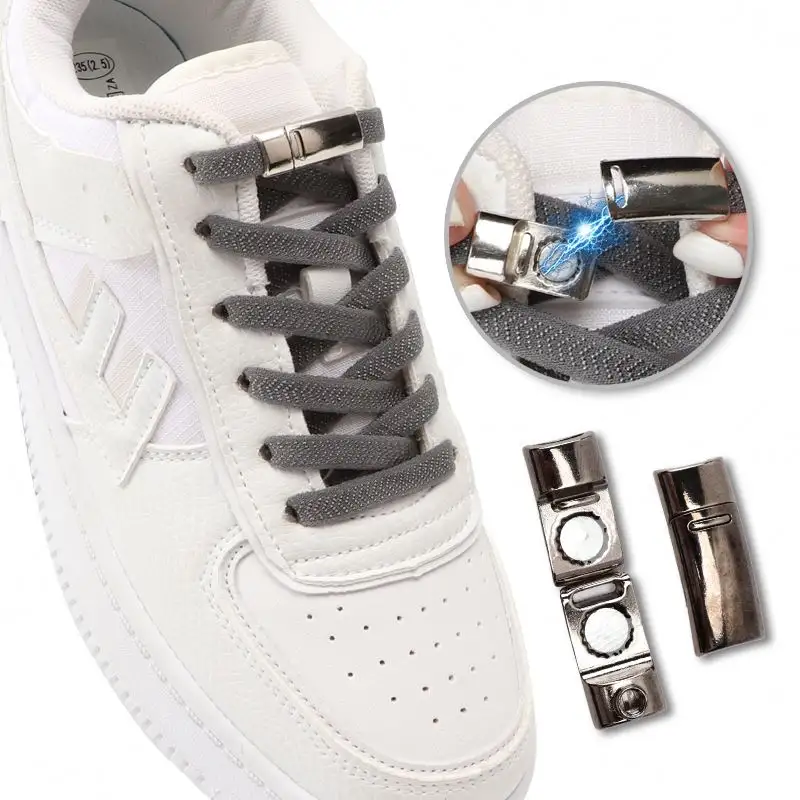 Creatieve Platte Elastische Schoenveters Metalen Snelle Magnetische Schoensluitingen Vergrendelen Gemakkelijk Luie Schoenveters Zonder Stropdas Magnetische Gesp Schoenveters