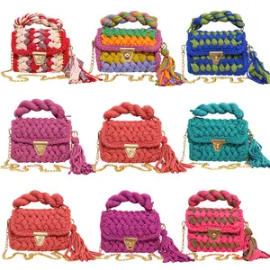 Bolsa de praia de palha de vime para mulheres, bolsa crossbody de luxo colorida de malha arco-íris, bolsa de mão de crochê artesanal, ideal para uso em praia, 2024