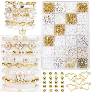 Ensemble de bijoux à faire soi-même, 24 compartiments, perles acryliques, breloques en forme de cœur et de lettres pour la fabrication de colliers et bracelets, couleur or blanc - Product Image 1