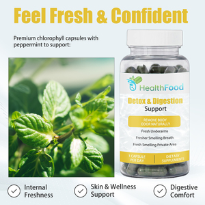 OEM ODM Custom Detox Digestion Support Capsules with Peppermint Leaf Deodorant Capsules Fresher Underarms and Smelling Breath - Product Image 6