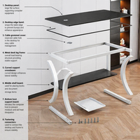 Bureau d'étude moderne en métal pour ordinateur portable, idéal pour le télétravail - Bureau d'écriture et d'ordinateur