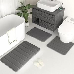 Ensemble de tapis de bain Cangming en polaire corail, 3 pièces, en forme de U, antidérapant, absorbant l'eau, tapis de salle de bain modernes - Product Image 2