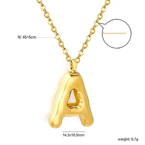 Collar de Moda con Letras de Burbuja Chapadas en Oro de 18K, Collar con Colgante de Letra Inicial del Alfabeto en Acero Inoxidable para Mujer - Product Image 2