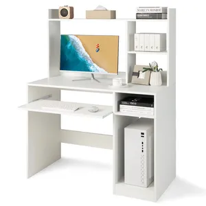 High Quality Minimalist Style White Furniture Save Spaced Computer Desk With Bookshelf For Office