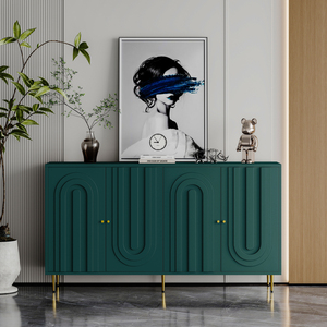 Modern Green Lacquered 4 Door Wooden Cabinet Sideboard <b>Buffet</b> <b>Server</b> Storage Cabinet For Living Room Entryway - Product Image 3