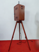 Photomaton vintage en bois avec haut-parleur intégré, coque pour appareil photo reflex numérique portable et support trépied en bois pour iPad pour mariage, fête ou événement