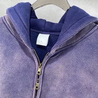 Sweat-shirt à capuche épais et doublé polaire pour homme, style streetwear vintage, avec impression personnalisée, effet délavé à l'acide et double fermeture éclair