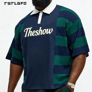 Chemise à manches courtes vintage surdimensionnée en coton thermique épais à blocs de couleur pour homme, style polo rayé ou maillot de rugby - Product Image 1