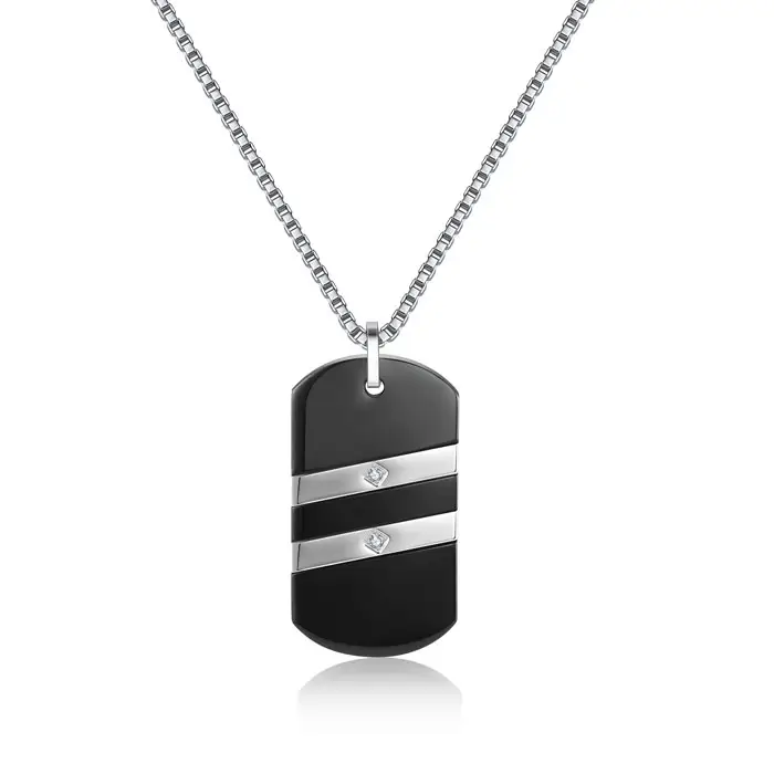 Wholesale Black Rectangle Chain Hip Hop Blank 316l Stainless Steel Pendant Necklace Jewelry for Men Army