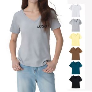 Camiseta Blanca de Modal de 200 g/m² para Mujer, con Logotipo Personalizado, Suave, Holgada, Cuello en V, para Verano - Product Image 1