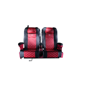 Asiento Doble Plegable VIP para Computadora, Tapizado en Cuero Negro y Rojo con Diseño de Diamantes, 18 Asientos, USB, Reclinable, para Transporte en Van o Autobús - Product Image 2