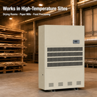 Déshumidificateur industriel haute température avec contrôle WiFi par application, écran tactile, minuterie et mémoire pour serres, séchage du bois et ateliers de produits de la mer