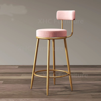 Chaise de bar en velours avec dossier, structure en métal doré, hauteur de comptoir, idéale pour îlot de cuisine, bar ou pub - Offre Spéciale