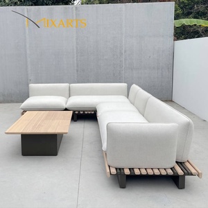 Nouvel Arrivage : Ensemble <span class=keywords><strong>de</strong></span> Canapés d'Extérieur en <span class=keywords><strong>Bois</strong></span> <span class=keywords><strong>de</strong></span> Teck avec Structure en Aluminium, Tissu Imperméable, Design Modulaire et Chaise Longue à Dossier Réglable - Product Image 2