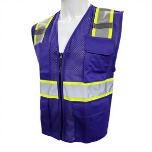Gilet de sécurité haute visibilité violet personnalisé pour agent de sécurité, respirant, avec bandes réfléchissantes, garniture jaune, multi-poches, veste de travail pour homme - Product Image 1