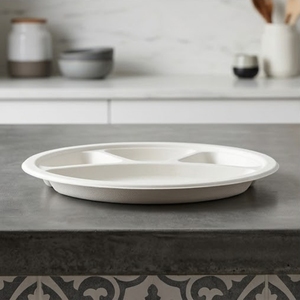 Assiettes rondes à quatre compartiments de 12 pouces, écologiques, jetables, en bagasse de canne à sucre, pour les fêtes et la restauration - Product Image 5