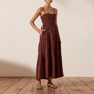 เดรสยาวปานกลางผ้าฝ้ายคุณภาพสูงแบบลำลองสำหรับใส่ไปเที่ยวชายหาดฤดูร้อนปี 2025 ดีไซน์เซ็กซี่สำหรับผู้หญิง - Product Image 2